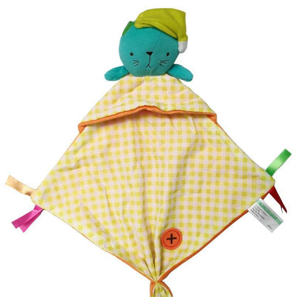 Stevvex baby rattle stroller toy teal plush head yellow hat on yellow gingham blanket ribbons on Tampa Home & Garden Store