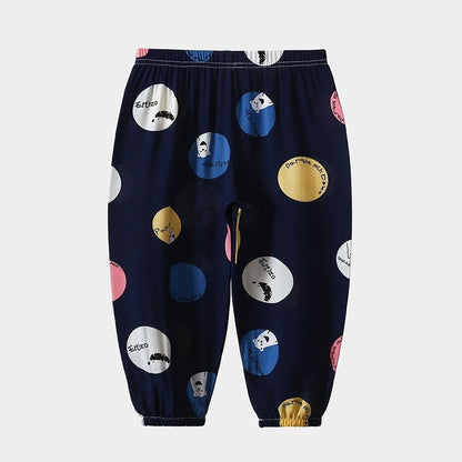 Stevvex baby pajama pants navy with multicolor circle prints, elastic waist and cuffs on Tampa Home & Garden Store