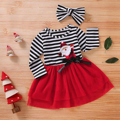 Newborn girls striped Santa dress by Stevvex, red tulle skirt, black bow; includes headband on Tampa Home & Garden Store
