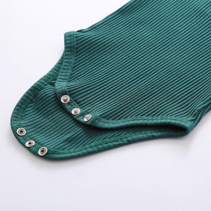 Infant two-piece ribbed teal bodysuit and elastic pants set with metal snap closures on Tampa Home & Garden Store