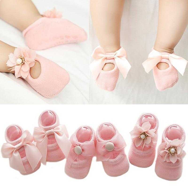 Baby girl anti-slip cotton socks with bow lace flower details, pink pastel, set of 6 by Stevvex on Tampa Home & Garden Store