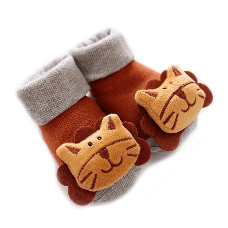 Cartoon cat baby socks orange cotton with gray cuffs, plush cat applique, non-slip Stevvex socks on Tampa Home & Garden Store