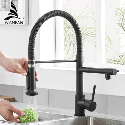 DecorBites Kitchen Mixer Tap Dual Spout Faucet with black matte finish and flexible gooseneck on Tampa Home & Garden Store