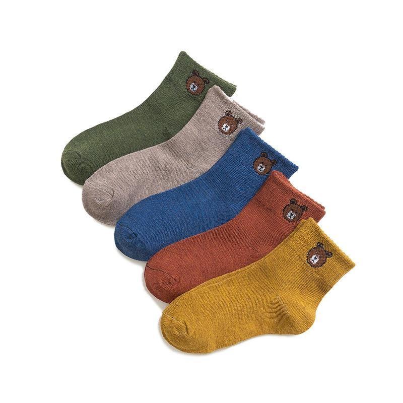 Stevvex 5-pair baby boys winter socks with cartoon bear, breathable cotton, assorted colors on Tampa Home & Garden Store