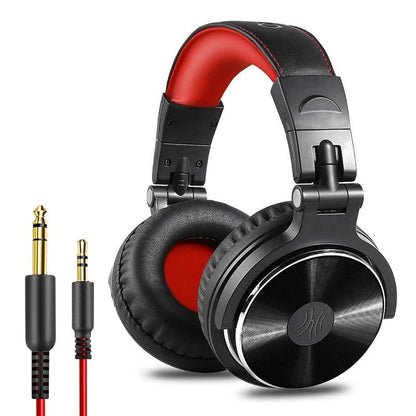 Stevvex Studio Professional DJ Headphones ST10S4236ITP with red padding black cups 2 adapters on Tampa Home & Garden Store