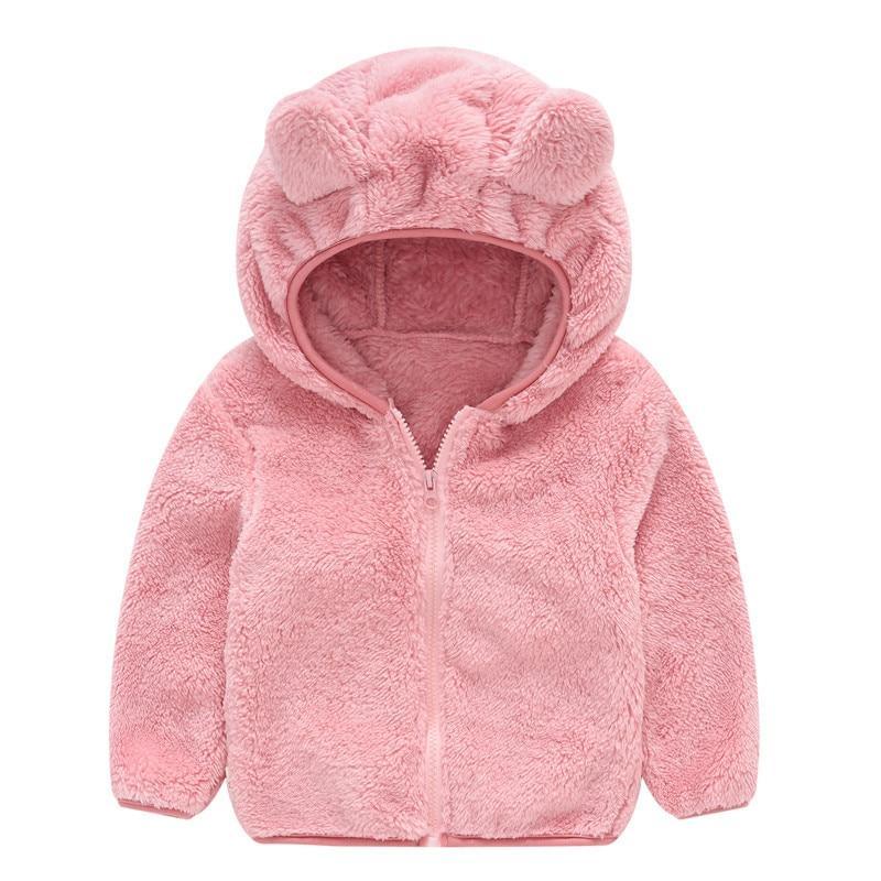 Stevvex pink fleece baby hoodie jacket with bear ears, zip-up children's coat on Tampa Home & Garden Store