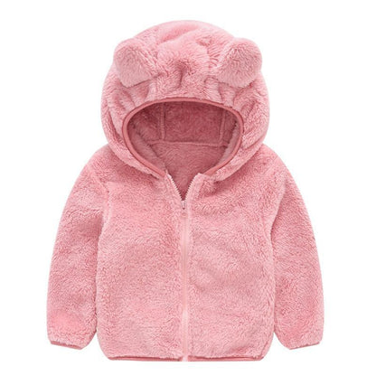 Stevvex pink fleece baby hoodie jacket with bear ears, zip-up children's coat on Tampa Home & Garden Store