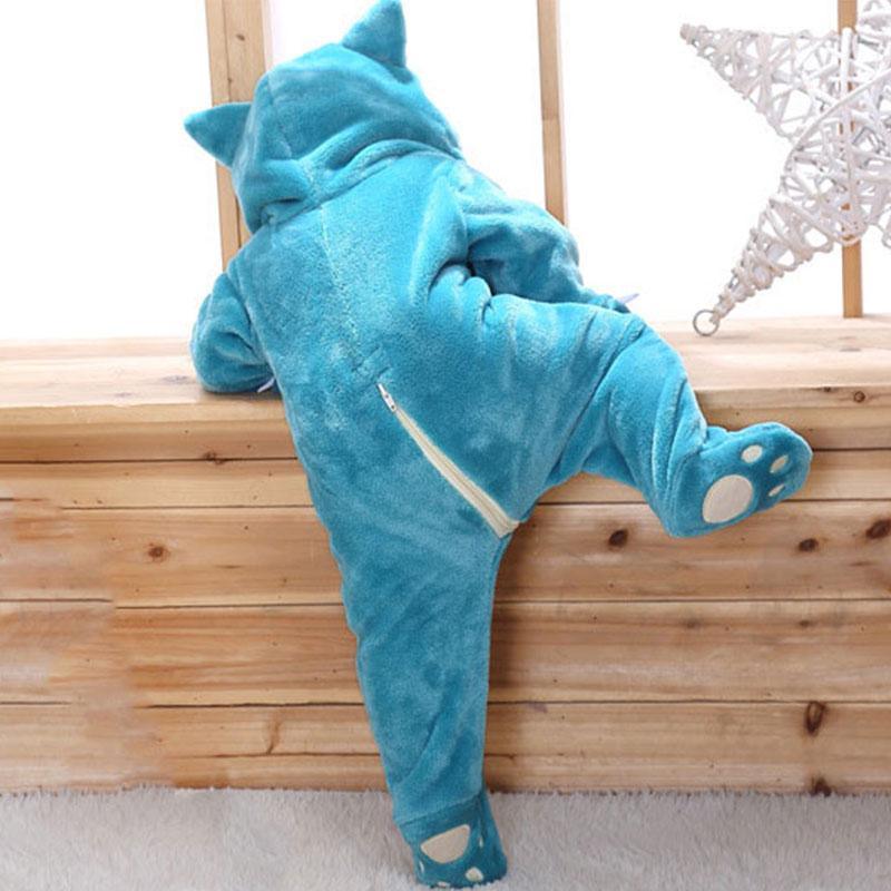 Cosplay baby jumpsuit Stevvex blue dinosaur design with zip back and footed paws on Tampa Home & Garden Store