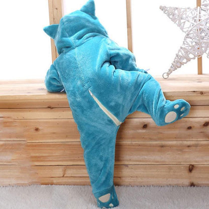 Cosplay baby jumpsuit Stevvex blue dinosaur design with zip back and footed paws on Tampa Home & Garden Store