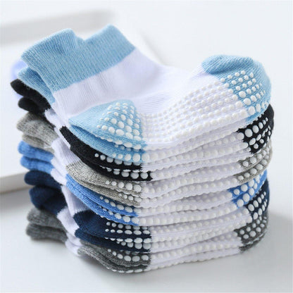 Stevvex 6-pair baby cotton socks with non-slip grip dots, low-cut boat style in blue white gray on Tampa Home & Garden Store