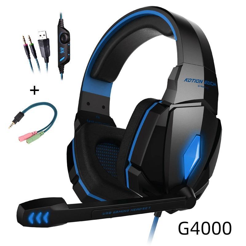 Stevvex wired over-ear gaming headset with blue accents and mic, USB/3.5mm cables included on Tampa Home & Garden Store