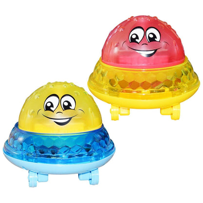 Stevvex bath toy set with two bubble-top figures, yellow and pink, on blue bases for kids bath on Tampa Home & Garden Store