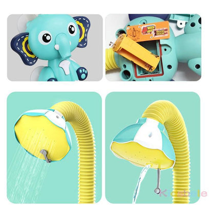 Stevvex baby elephant interactive bath toy set with yellow hose and water spray head on Tampa Home & Garden Store