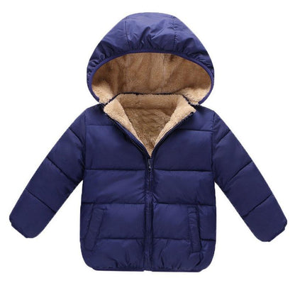 Newborn navy Stevvex puffer jacket with faux fur lined hood, zip front, quilted padding on Tampa Home & Garden Store