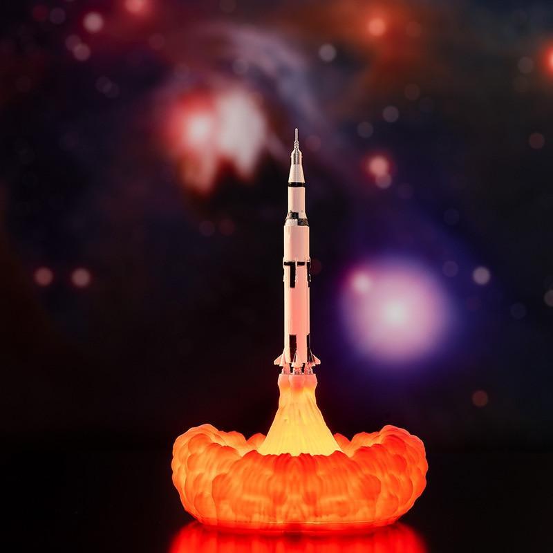 Stevvex Space Shuttle Lamp with orange exhaust glow, 3D-printed night light on Tampa Home & Garden Store
