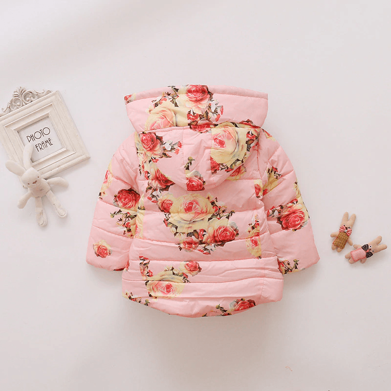Stevvex pink floral cotton-padded baby hooded puffer jacket on Tampa Home & Garden Store