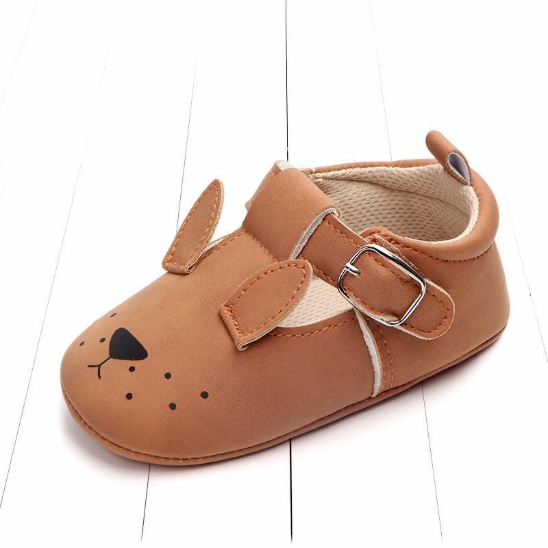 Stevvex first walker baby shoe tan brown faux leather with cat face, strap, soft lining on Tampa Home & Garden Store