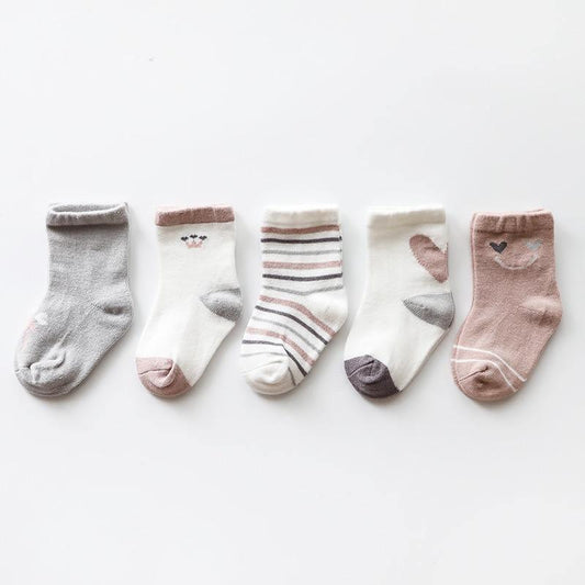 5-pack Stevvex newborn cotton socks; pastel grey and ivory striped on Tampa Home & Garden Store