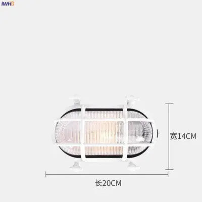 DecorBites industrial outdoor wall lamp white metal cage waterproof LED porch garden light on Tampa Home & Garden Store