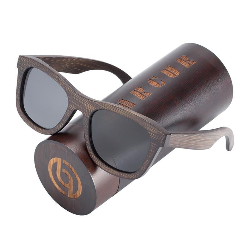 Stevvex wooden polarized sunglasses with UV400 lenses in brown bamboo frame in wooden case on Tampa Home & Garden Store