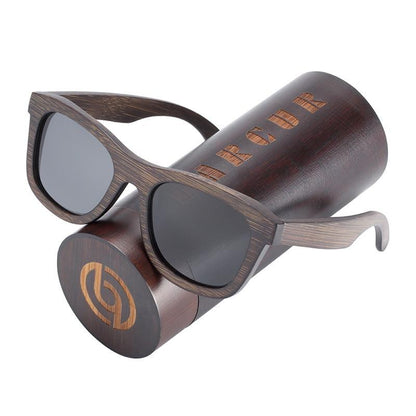 Stevvex wooden polarized sunglasses with UV400 lenses in brown bamboo frame in wooden case on Tampa Home & Garden Store