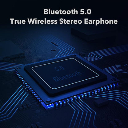 Stevvex In-Ear Headphones Bluetooth 5.0 chipset on blue circuit board close-up on Tampa Home & Garden Store