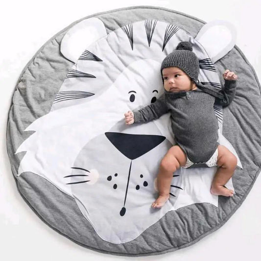 Cartoon Baby Play Mat round rug with gray lion design, Stevvex brand, toddler crawling mat on Tampa Home & Garden Store