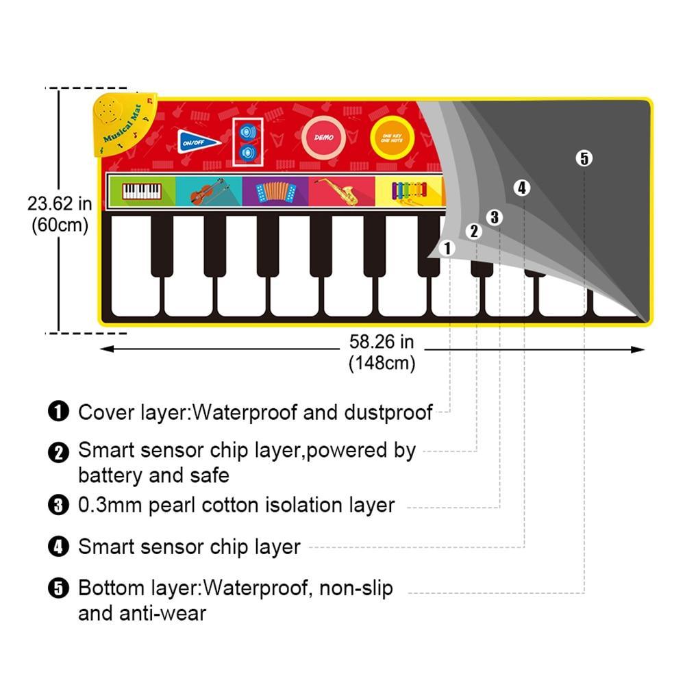 Stevvex large-size music piano play mat with 8 instrument sounds for kids, colorful keys on Tampa Home & Garden Store