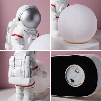 STEVVEX astronaut night light white spaceman with silver helmet moon ball on base on Tampa Home & Garden Store