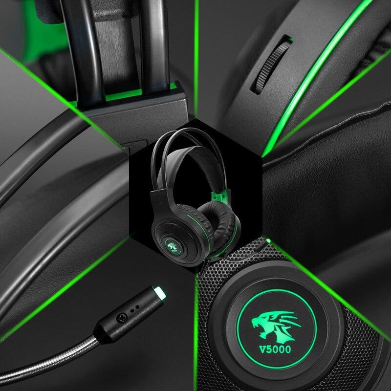 Stevvex ST10S4230HMJ LED gaming headset with mic, green RGB accents, USB wired 3.5mm plug on Tampa Home & Garden Store