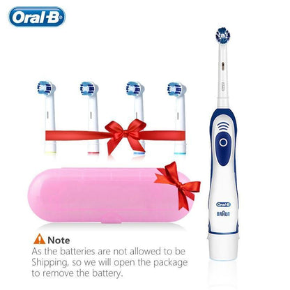 Stevvex Sonic Toothbrush with replaceable heads; four blue heads, pink travel case, Oral-B logo on Tampa Home & Garden Store