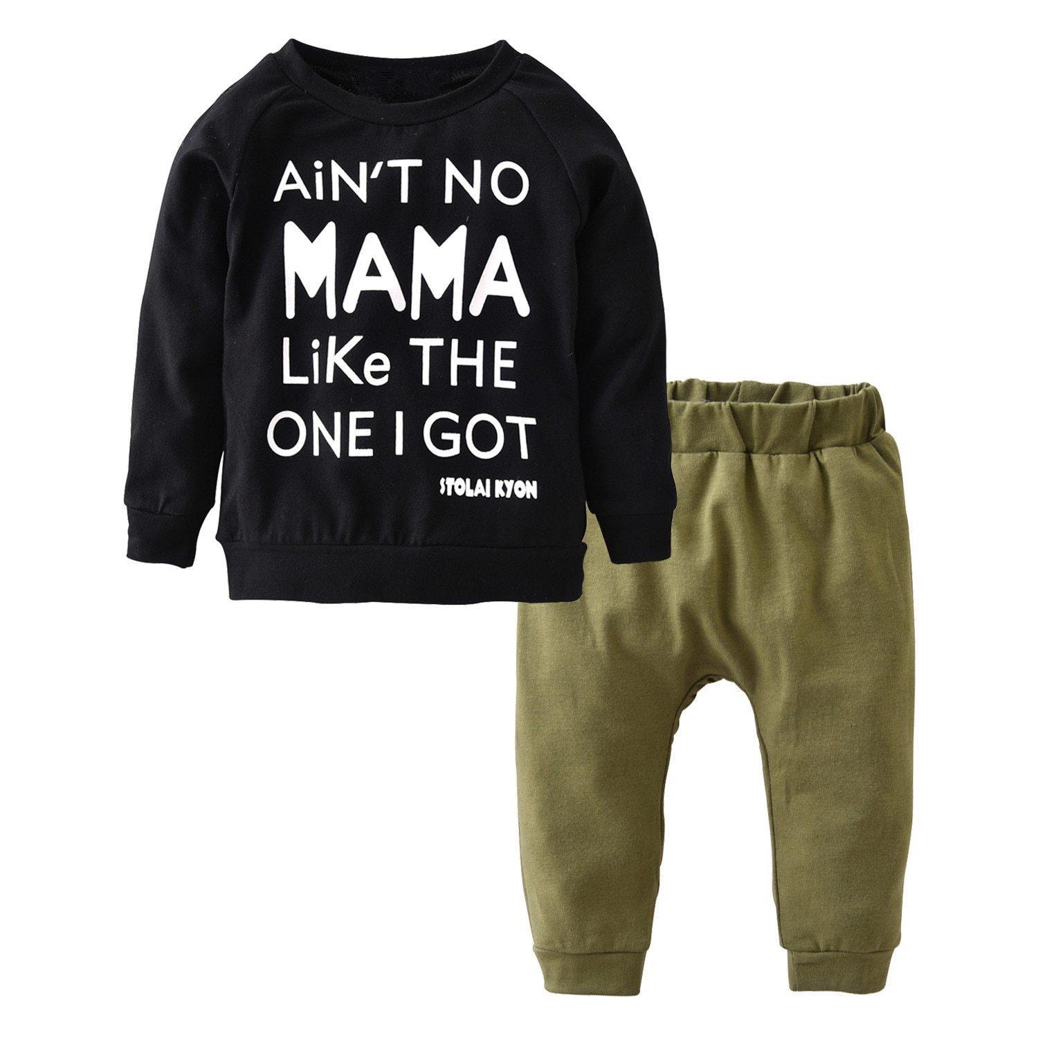 Newborn baby boy 2pc outfit: black tee and olive pants Stevvex on Tampa Home & Garden Store