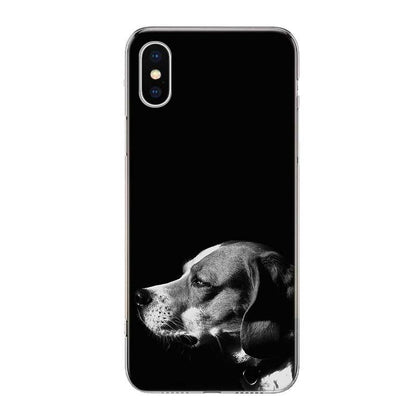 Beagle Dog Phone Case Stevvex black hard shell with grayscale beagle portrait on Tampa Home & Garden Store