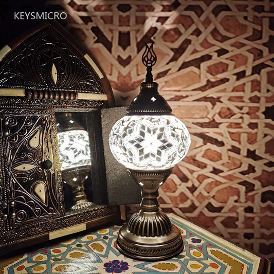 Turkish Mosaic Table Lamp Handcrafted Stained Glass Vintage Romantic Bedside Light - Tampa Home & Garden Store