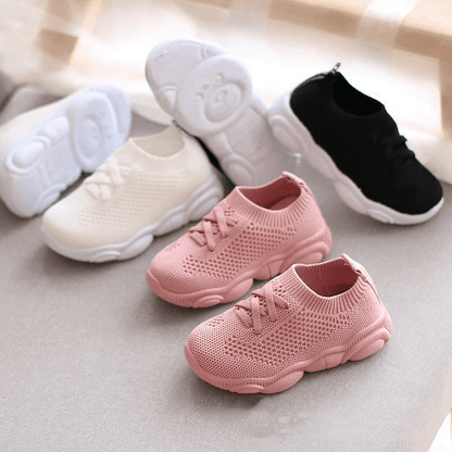 Stevvex baby sneakers set of 4 knit mesh shoes pink white beige black anti-slip soles on Tampa Home & Garden Store