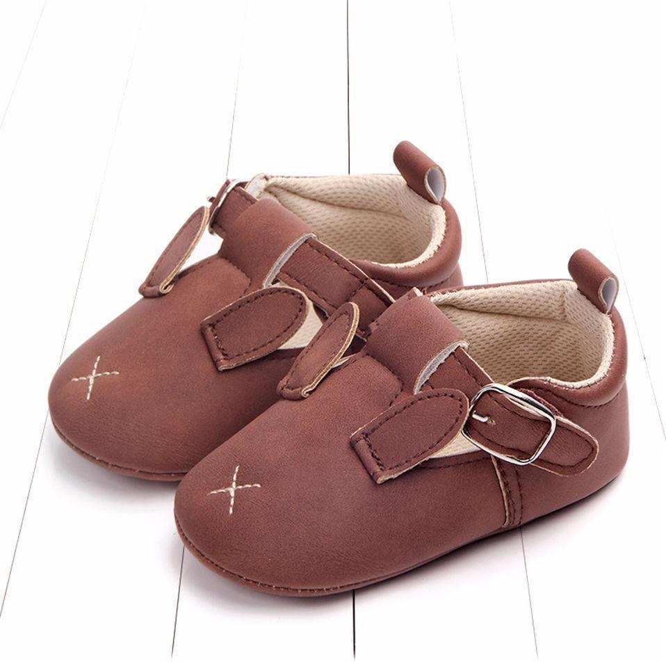 Stevvex baby shoes brown soft first walker sneakers with dual velcro straps beige lining on Tampa Home & Garden Store