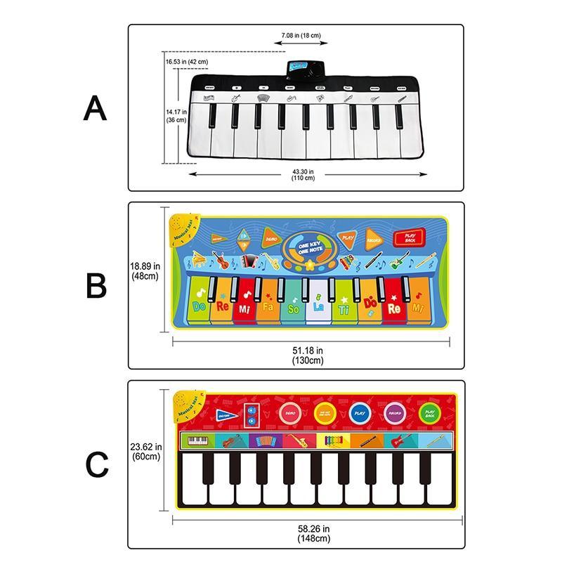 Big size piano keyboard mat Stevvex white and black with centered control panel on Tampa Home & Garden Store
Blue color piano play mat Stevvex with musical notes and keyboard graphics on Tampa Home & Garden Store
Red yellow piano keyboard play mat Stevvex for kids on Tampa Home & Garden Store