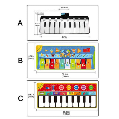 Big size piano keyboard mat Stevvex white and black with centered control panel on Tampa Home & Garden Store
Blue color piano play mat Stevvex with musical notes and keyboard graphics on Tampa Home & Garden Store
Red yellow piano keyboard play mat Stevvex for kids on Tampa Home & Garden Store