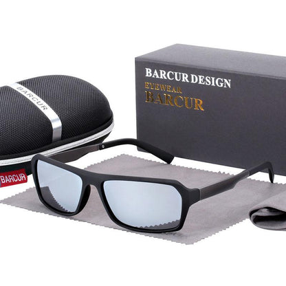 Stevvex square sports sunglasses with UV400, black frame, mirrored lenses, Barcur case on Tampa Home & Garden Store