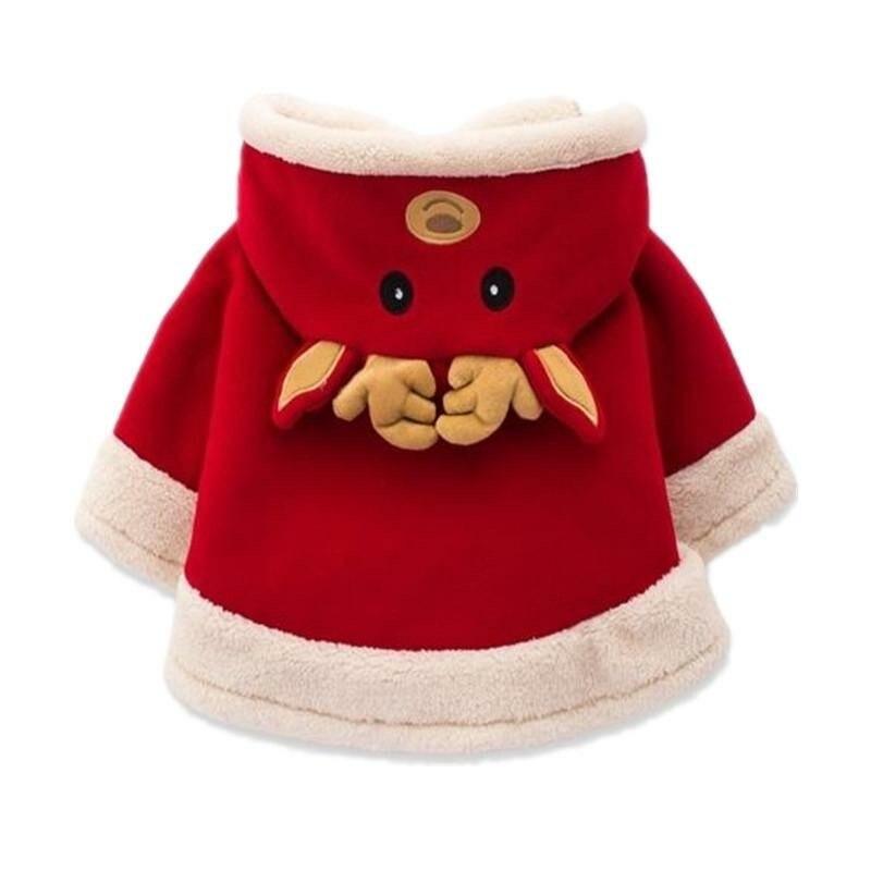 Stevvex baby reindeer hooded parka in red with cream faux fur trim for kids on Tampa Home & Garden Store