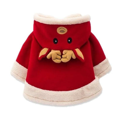 Stevvex baby reindeer hooded parka in red with cream faux fur trim for kids on Tampa Home & Garden Store
