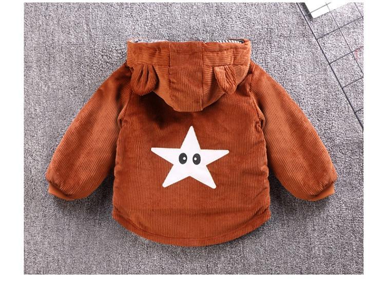 Infant brown corduroy hooded jacket by Stevvex with white star on back on Tampa Home & Garden Store