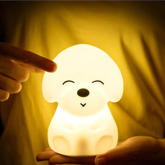 Dog LED night light silicone puppy lamp with touch sensor USB rechargeable warm yellow glow on Tampa Home & Garden Store