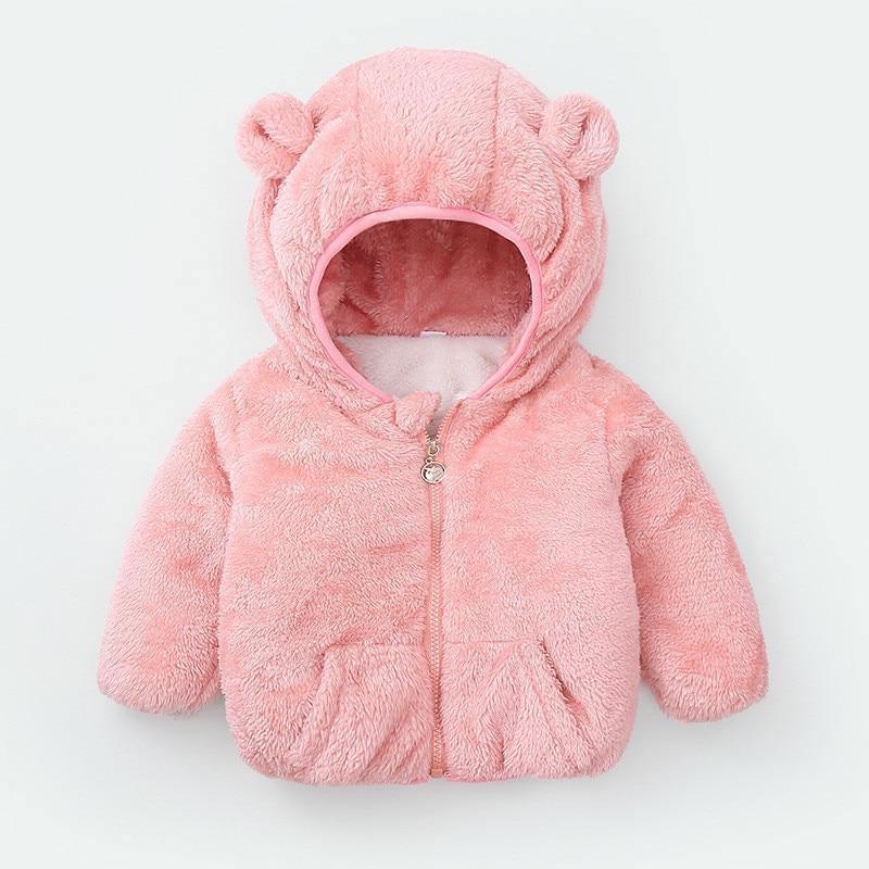 Pink fluffy baby hooded bear-ear puffer coat by Stevvex, soft fleece lining on Tampa Home & Garden Store