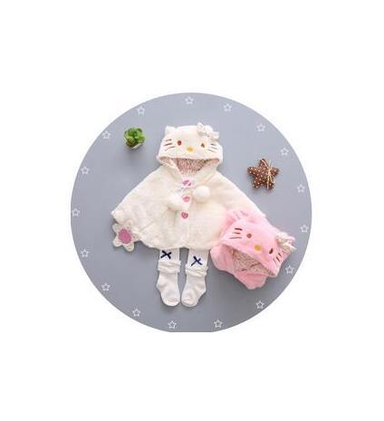 Baby toddler fleece coat set by Stevvex with white cat-hood jacket and pink hat on Tampa Home & Garden Store