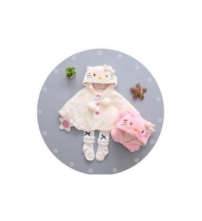 Baby toddler fleece coat set by Stevvex with white cat-hood jacket and pink hat on Tampa Home & Garden Store