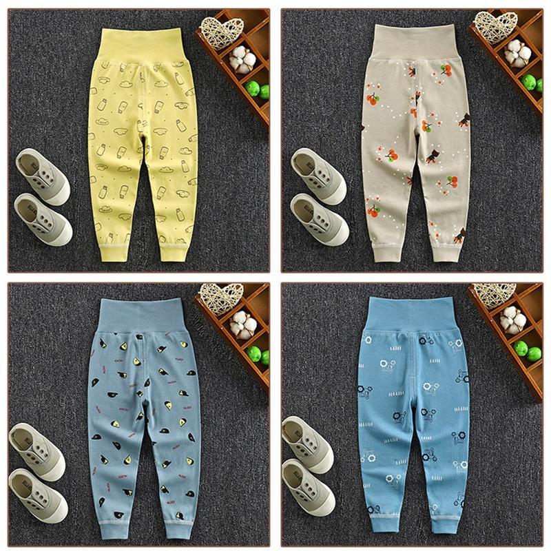 Stevvex baby cotton long pants set: 4 yellow doodles, beige florals, blue shapes, blue circles on Tampa Home & Garden Store