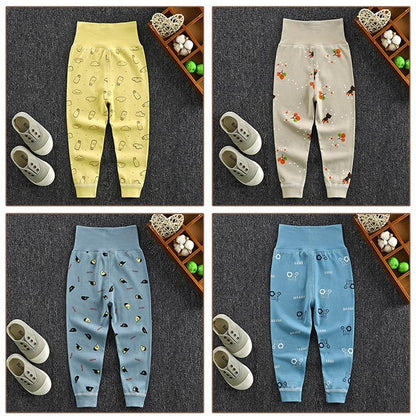 Stevvex baby cotton long pants set: 4 yellow doodles, beige florals, blue shapes, blue circles on Tampa Home & Garden Store