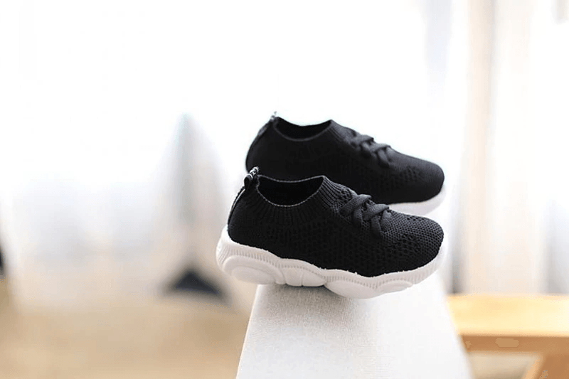Stevvex baby sneakers black knit upper white anti-slip sole for toddlers on Tampa Home & Garden Store
