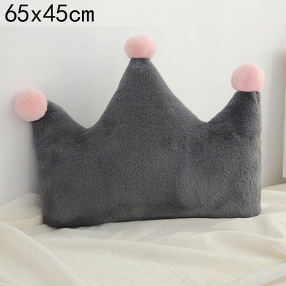 Nursing pillow crown-shaped plush gray with pink pom-poms, Stevvex, 65x45cm on Tampa Home & Garden Store